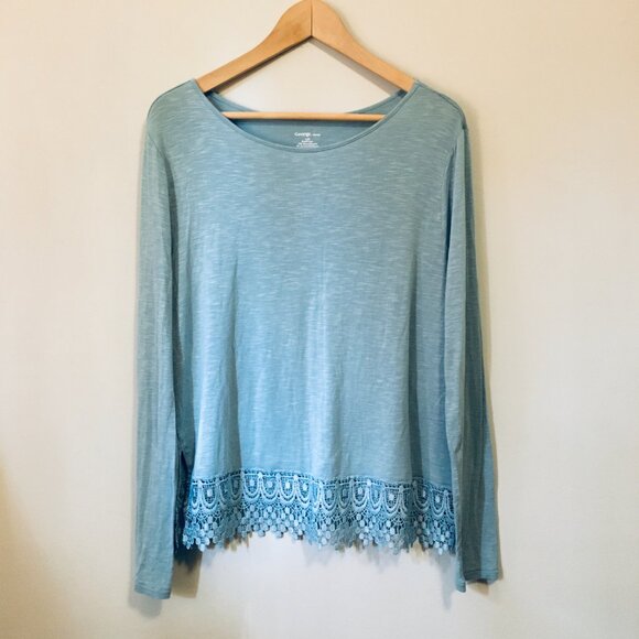 Robin Egg Blue Lace Hem Long Sleeve Rayon Top - Picture 15 of 15
